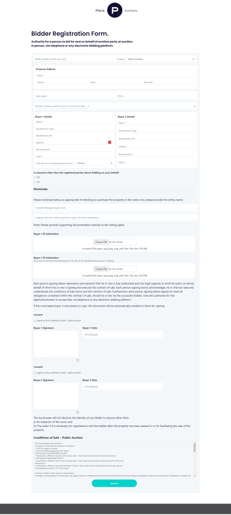 Auction Form Portal Screenshot